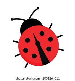 Ladybug or ladybird vector graphic illustration, isolated. Cute simple flat design of black and red dotted lady beetle.