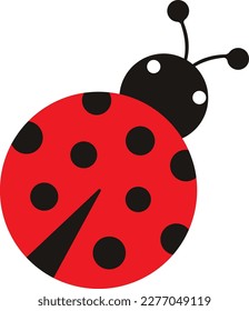 Ladybug or ladybird vector illustration, isolated on transparent background. Cute simple flat design of black and red lady beetle.