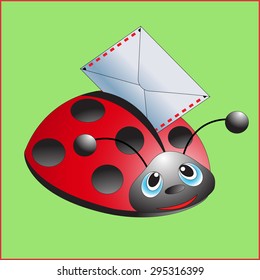 Ladybug with the letter. Message. Vector illustration.