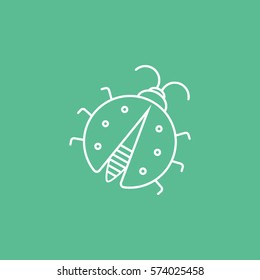 Ladybug Line Icon On Green Background