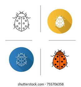 Ladybug linear icon. Ladybird. Insect. Flat design, linear and color styles. Isolated vector illustrations