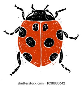 Ladybug linocut linocut illustration, draw, ink, vector