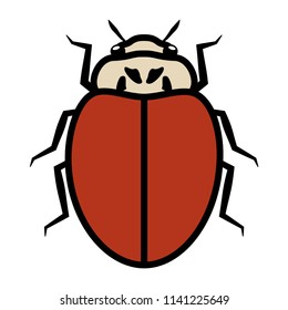 Ladybug logo symbol icon sign without any spots. An illustration of a ladybug, spotless, isolated, mostly dark-orange and black colored, simple style, outlined.