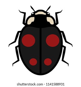 Ladybug logo symbol icon sign with four red spots. An illustration of a ladybug, isolated, mostly black, dark-grey and red colored, simple style, outlined.