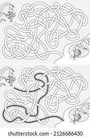 Ladybug maze for kids with a solution in black and white