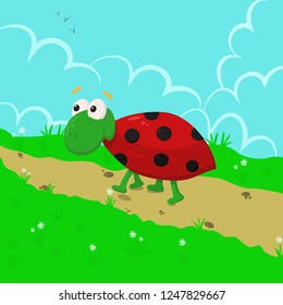 ladybug in the meadow - vector  illustration, eps 
