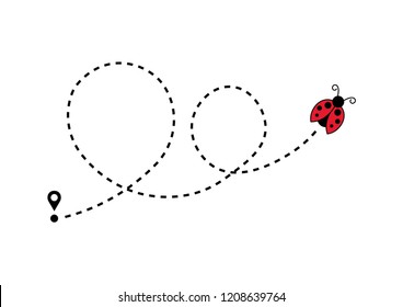 Ladybug moving on a dotted route