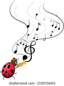 Ladybug with music melody symbol cartoon illustration