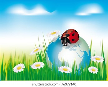ladybug en un globo azul