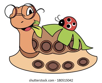Ladybug on a cute turtle - vector illustration
