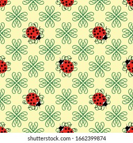 Ladybug on flower abstract seamless. Fashion graphic background design. Modern stylish abstract texture. Colorful template for prints, textiles, wrapping, wallpaper, website, etc. Vector illustration