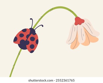 Ladybug on a Flower Stem: A whimsical illustration featuring a ladybug perched on a delicate flower stem, showcasing the simple beauty of nature in a charming and colorful design.