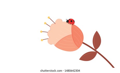 Ladybug on the flower. wallpaper. free space for text. copy space.