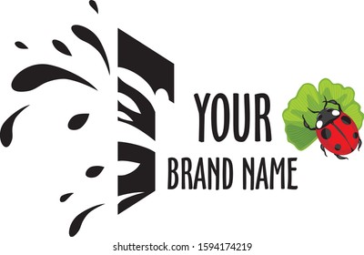 Ladybug on ginkgo biloba leaf. Design for logo. Vector