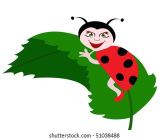 Ladybug on green leaf