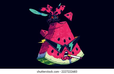 ladybug on head
 watermelon with sunglasses