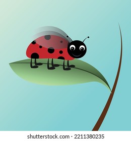 Ladybug on a leaf cartoon character vector illustration