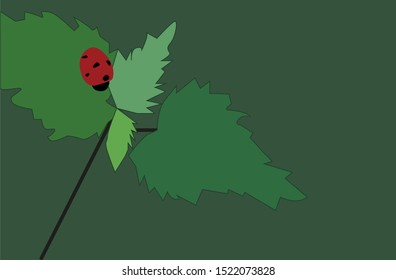 Ladybug on leaf, illustration, vector on white background.