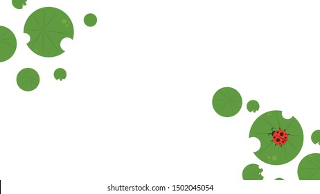 Ladybug on Lily pad. wallpaper. free space for text. background. symbol. Lily pad vector.