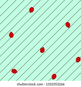 Ladybug on line diagonal seamless pattern. Fashion graphic background design. Modern stylish abstract texture. Colorful template for prints, textiles, wrapping, wallpaper, website. Vector illustration