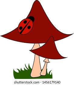 Ladybug on mushroom, illustration, vector on white background