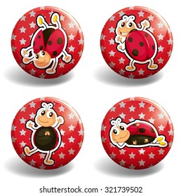 Ladybug en la ilustración de insignias rojas