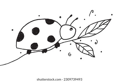 Ladybug outline illustration image. 
Hand drawn image artwork of ladybug. 
Simple cute original logo.
Hand drawn vector illustration for posters, cards, t-shirts.