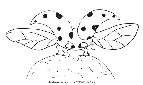 Ladybug outline illustration image. 
Hand drawn image artwork of ladybug. 
Simple cute original logo.
Hand drawn vector illustration for posters, cards, t-shirts.