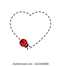 ladybug   path. ladybug   fly  heart route. heart path vector icon
