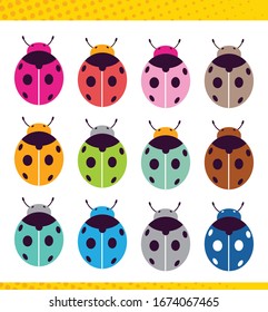 Ladybug pattern, abstract texture set different colors vector art illustration
