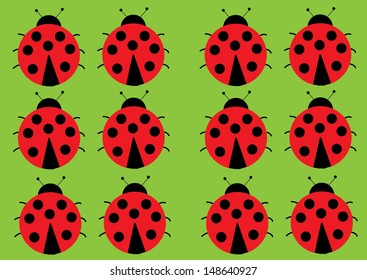 Ladybug Pattern on a Green Background. Vector