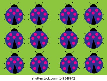 Ladybug Pattern on a Green Background. Vector