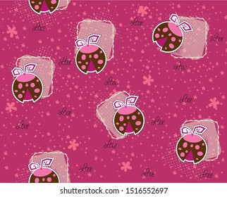 Ladybug pattern on pink background/ Lady bug seamless pattern