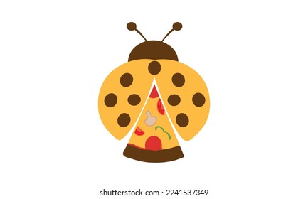 Ladybug pattern with pizza slice on the tail. Cute pattern with white background