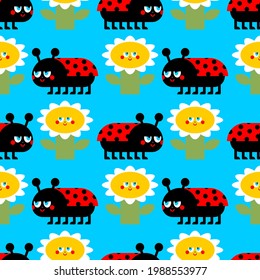 Ladybug pattern seamless. ladybird background. Red bug texture. Baby fabric ornament