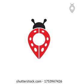 Ladybug pin point logo concept, simple flat logo style, red black color on white background