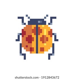 Ladybug pixel art bug insect icon, isolated vector illustration. Element design for stickers, logo, embroidery, mobile app. Video game sprite.