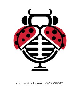 Podcast de Bicho de lodo. Un logo único de un insecto lindo con un cuerpo como un micrófono, adecuado para podcasts infantiles y espectáculos para adultos. Caricaturas con logo que pueden hacer felices a los niños.