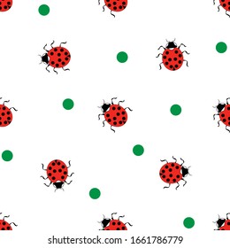 Ladybug and polka seamless pattern. Fashion graphic background design. Modern stylish abstract texture. Colorful template for prints, textiles, wrapping, wallpaper, website, etc. Vector illustration.
