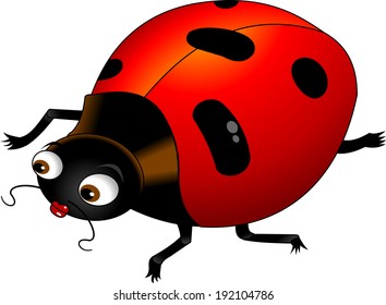 ladybug in a red dress with black dots, vector; 