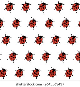 Joaninha, um inseto vermelho com manchas pretas nas costas, representado em grande detalhe em grande número para uso como textura ou fundo em várias superfícies