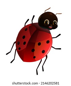 Marienkäfer rot. Von hinten anzeigen. Objekt der Tierwelt. Kleines lustiges Insekt. Cute Cartoon Stil. Einzeln auf weißem Hintergrund. Vektorgrafik.