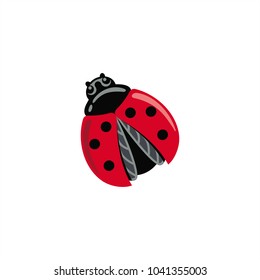 Ladybug with red wings, black head, insect, illustration, vector