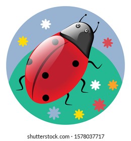 Ladybug - round icon isolated on a white background - vector. Environmental Protection. Animal world.