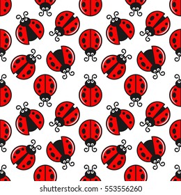 Ladybug Seamless On White Design Background.