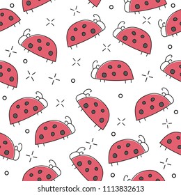 ladybug seamless pattern, abstract texture. vector art illustration for print - hand drawn style