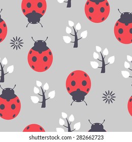 ladybug seamless pattern, abstract texture; vector art illustration