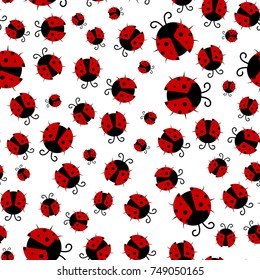 Ladybug seamless pattern, abstract texture; vector art illustration