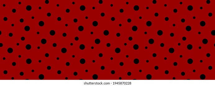 Ladybug seamless pattern. Black polka dot on red background. Retro design for scrapbooking paper, fabric, wallpaper. Vector illustration.