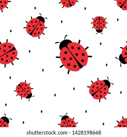 Ladybug seamless pattern, cartoon vector illustration background